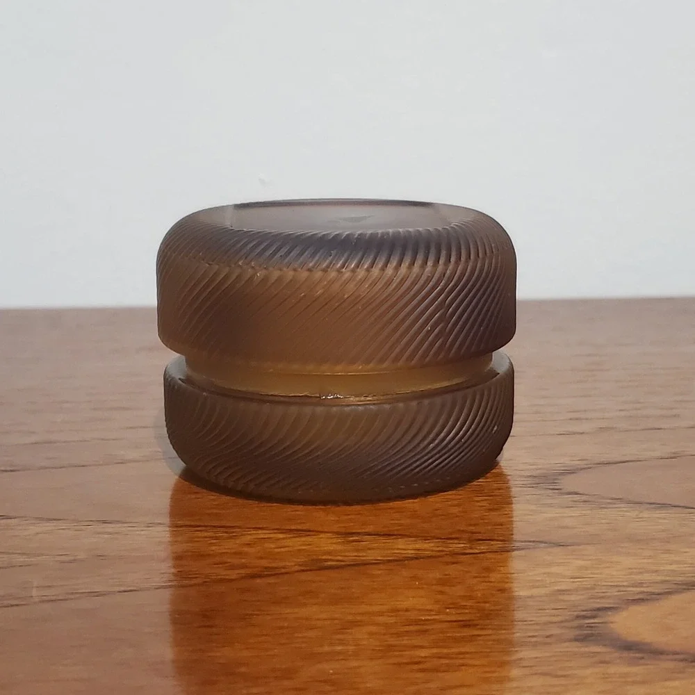 Orange/brown Glass Powder‎ cosmetic Box /Trinket Box w/Lid Vanity